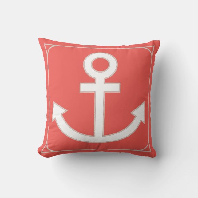 Anchors Aweigh Seafarer Pillow in Tangerine (Front)
