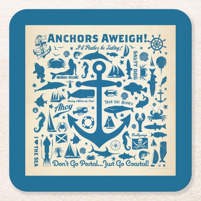 Anchors Aweigh! Square Paper Coaster (Front)