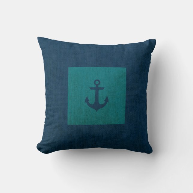 Anchors in Ocean Blue Green Cushion (Front)