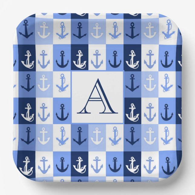 Anchors  monogram paper plates (Front)