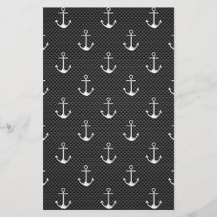 Anchors on Black Carbon Fibre Pattern Stationery