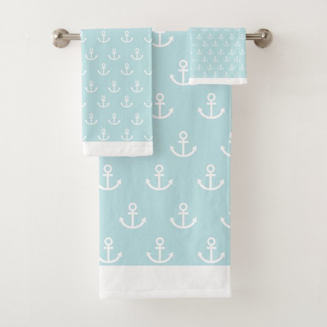 Anchors on Light Blue  Bath Towel Set (Insitu)
