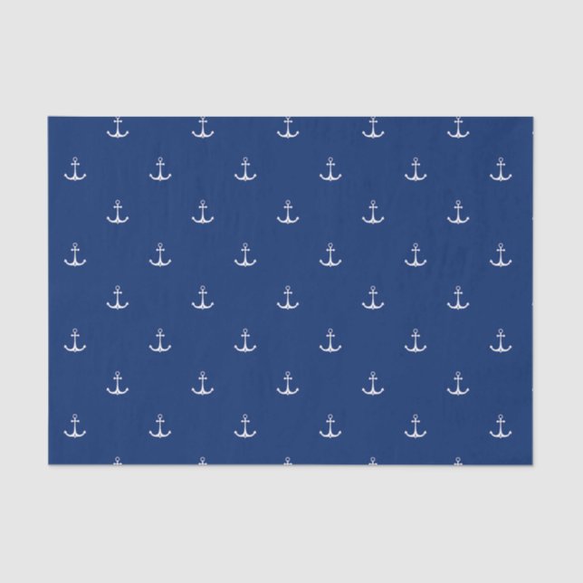 Anchors on Navy Blue Background Nautical Theme  Tissue Paper (Front)