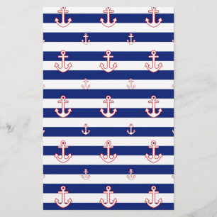 Anchors on Stripes Nautical Decor Stationery