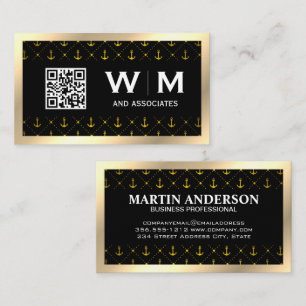Anchors Pattern   Gold Border   Monogram Business Card