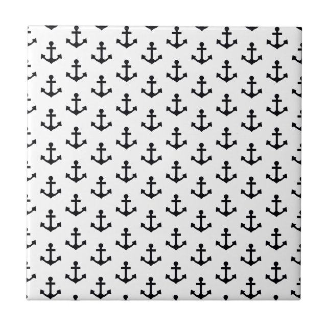 Anchors Pattern Nautical Black White Sailor Tile (Front)