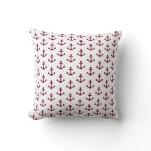 Anchors Pattern Nautical Burgundy Red Maroon White