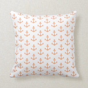 Anchors Pattern Nautical Peach Orange White Sail Cushion