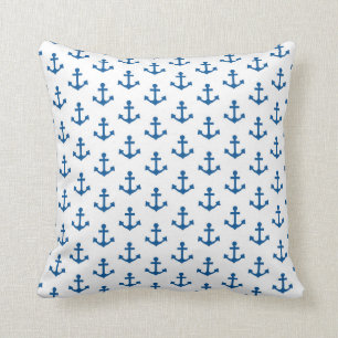 Anchors Pattern Nautical Royal Blue White Sailor Cushion