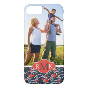 Anchors & Rope Pattern   Your Photo & Monogram iPhone 8/7 Case