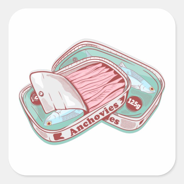 Anchovies in a tin can square sticker (Front)