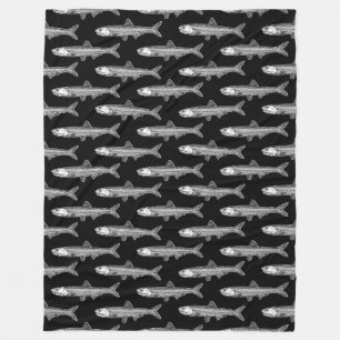 Anchovy Pattern - Black and White Fleece Blanket