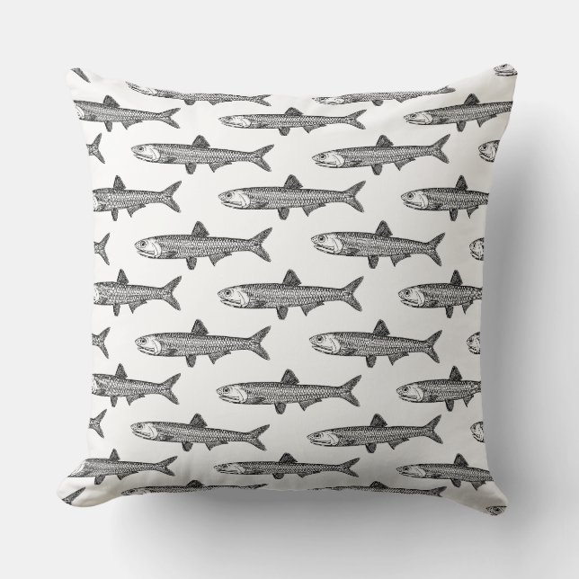Anchovy Pattern - Black on White Cushion (Front)