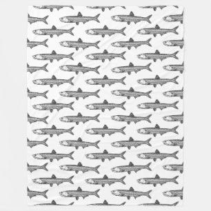Anchovy Pattern - Black on White Fleece Blanket