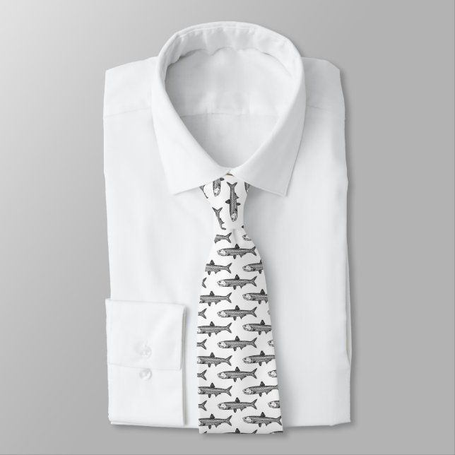 Anchovy Pattern - Black on White Tie (Tied)