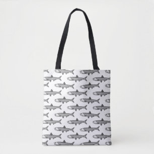 Anchovy Pattern - Black on White Tote Bag
