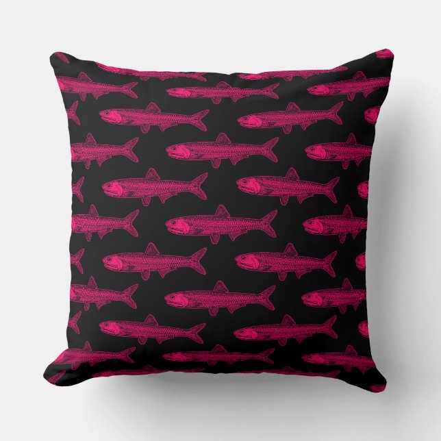 Anchovy Pattern - Neon Red and Black Cushion (Front)