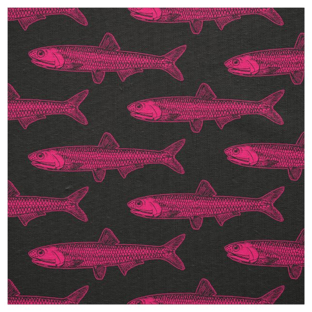 Anchovy Pattern - Neon Red and Black Fabric (Swatch)