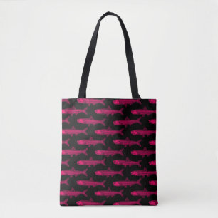 Anchovy Pattern - Neon Red and Black Tote Bag