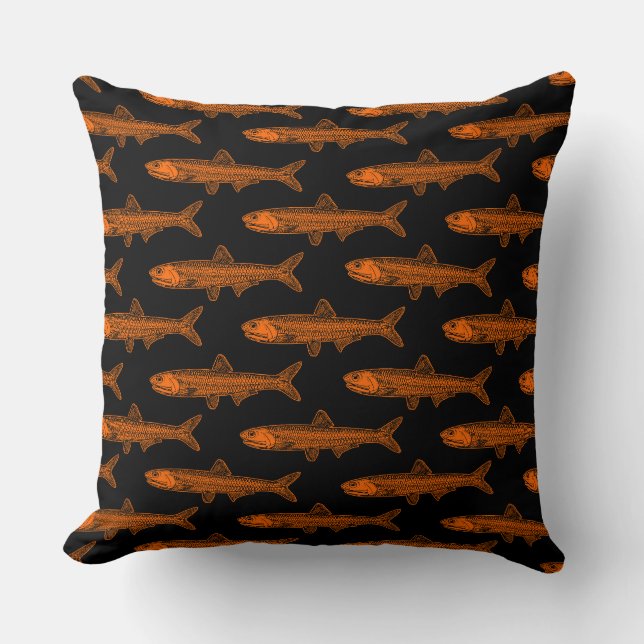 Anchovy Pattern - Orange and Black Cushion (Front)