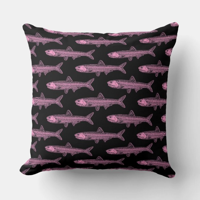 Anchovy Pattern - Pink and Black Cushion (Front)