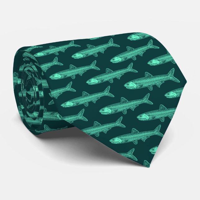 Anchovy Pattern - Turquoise and Dark Green Tie (Rolled)