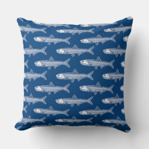 Anchovy Pattern - White and Shibori Blue Cushion