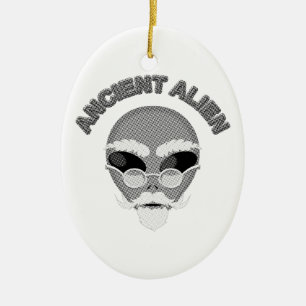 Ancient Alien Head Newsprint Ceramic Tree Decoration