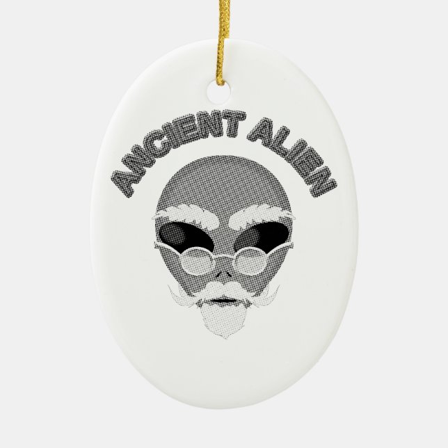Ancient Alien Head Newsprint Ceramic Tree Decoration (Front)