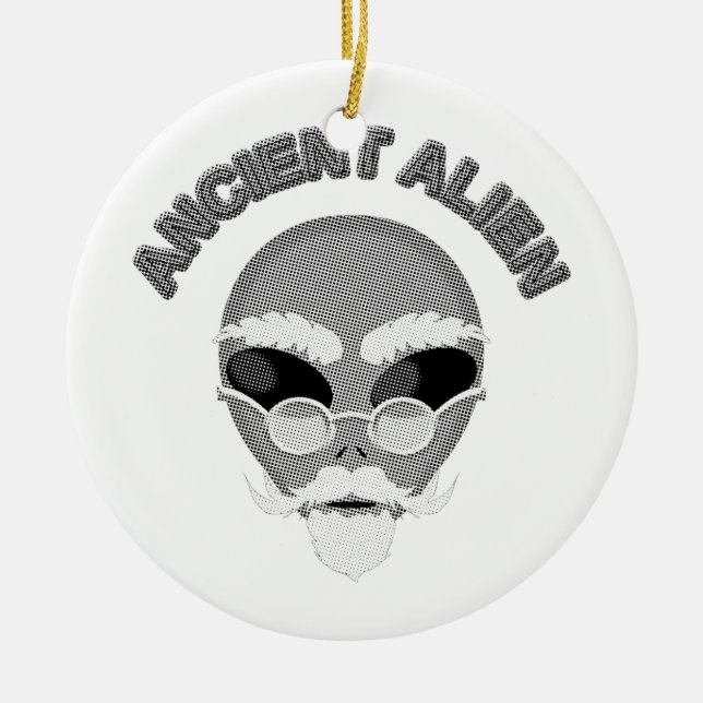 Ancient Alien Head Newsprint Ceramic Tree Decoration (Front)