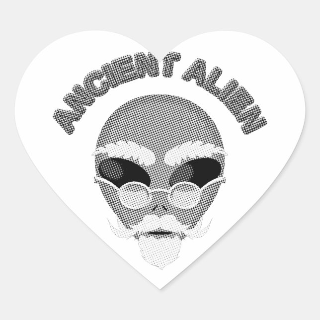 Ancient Alien Head Newsprint Heart Sticker (Front)