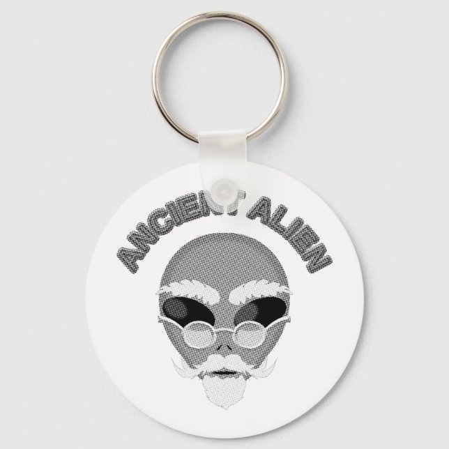 Ancient Alien Head Newsprint Key Ring (Front)