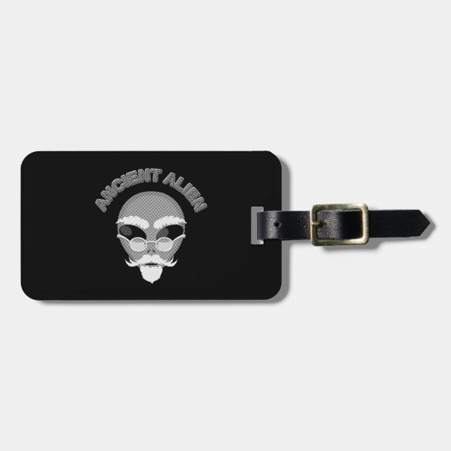 Ancient Alien Head Newsprint Luggage Tag (Front Horizontal)
