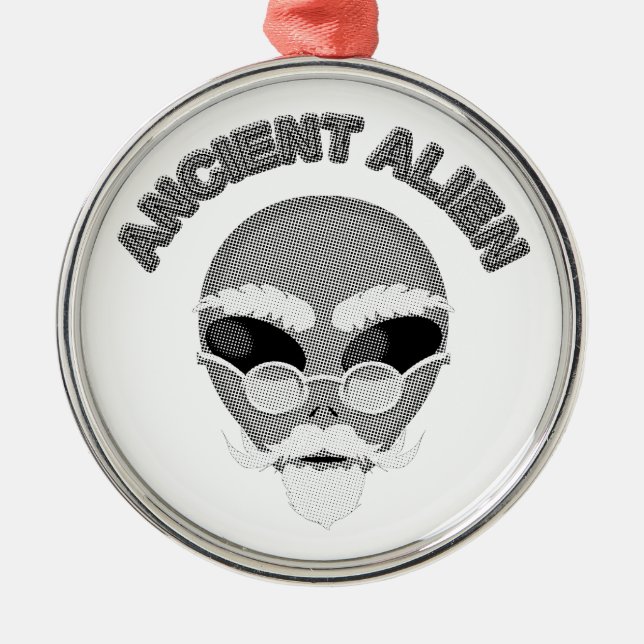 Ancient Alien Head Newsprint Metal Tree Decoration (Front)