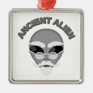 Ancient Alien Head Newsprint Metal Tree Decoration