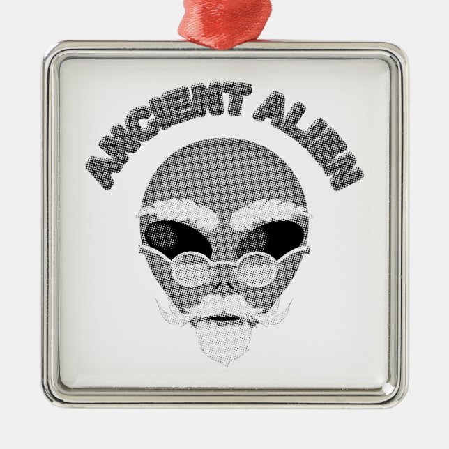 Ancient Alien Head Newsprint Metal Tree Decoration (Front)