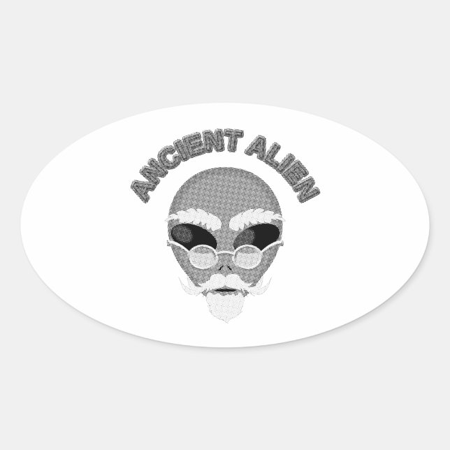 Ancient Alien Head Newsprint Oval Sticker (Front)