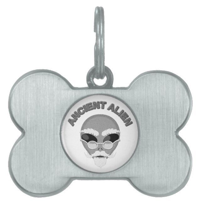 Ancient Alien Head Newsprint Pet Tag (Front)