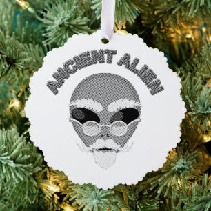 Ancient Alien Head Newsprint Tree Decoration Card