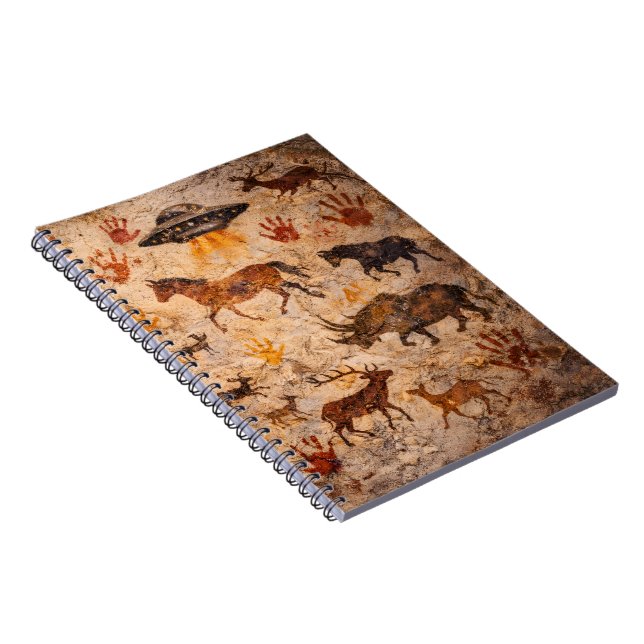 Ancient aliens, cave art UFO mystery spiral notebo Notebook (Right Side)