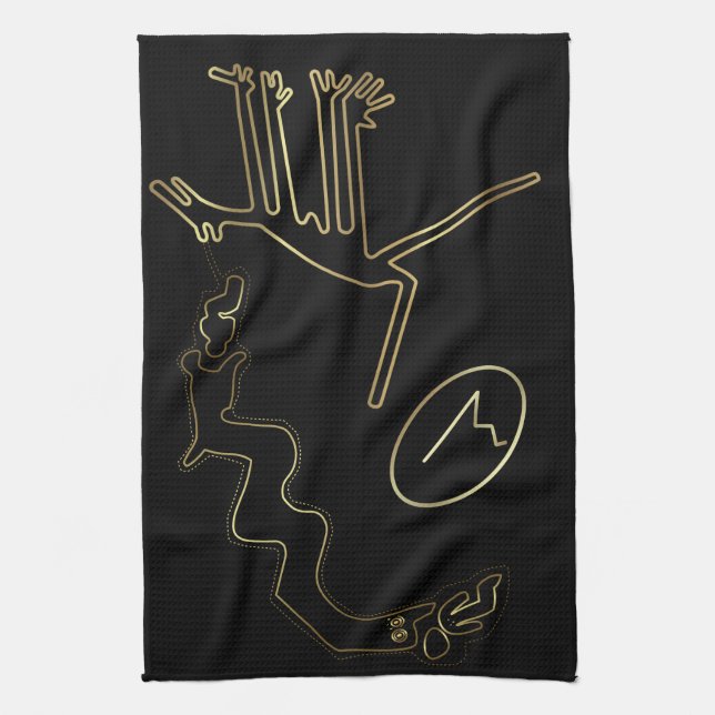 Ancient aliens or tribal art tea towel (Vertical)