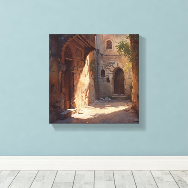 Ancient Alleyway – Sunlit Old World Passage Print (Insitu(Wood Floor))