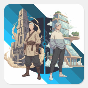 Ancient and Modern Architecture Contrast Art Square Sticker