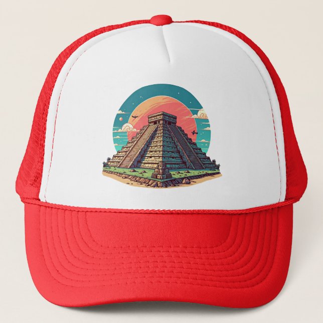Ancient Architecture Ruins Mayan Pyramid art  Trucker Hat (Front)