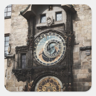 Ancient Astrology Timepiece Clock in Prague Czech Square Sticker