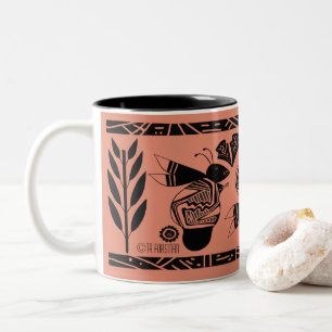 Ancient bees and flowers on coral mug
