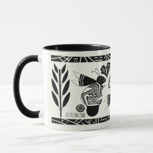 Ancient bees and flowers on cream mug