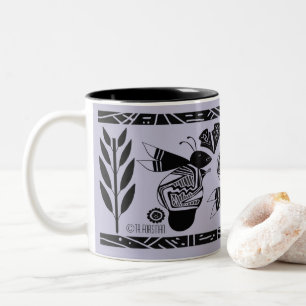 Ancient bees and flowers on purple mug