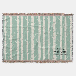 Ancient Birch Trees Green Throw Blanket