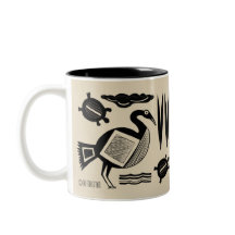 Ancient Bird, turtle, grass, water inked cream